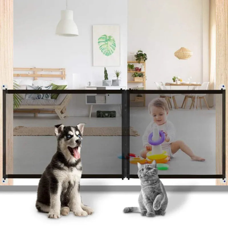 Foldable Pet Dog Gate Door Barrier Safety Guard Fence Mesh Enclosure R ...